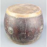 A Chinese double sided drum 15"h x 15" diam.