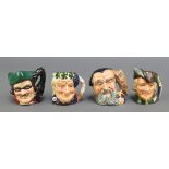 4 Royal Doulton character jugs - Dick Turpin D6542 2 1/2", Bacchus D6521 2", Robin Hood D6541 2 1/2"