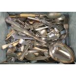 A silver plated Old English pattern ladle and a quantity of plated cutlery