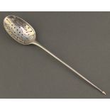 A Georgian silver mote spoon of plain form, 24 grams The hallmarks are rubbed