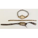 A lady's Art Deco 9ct gold wristwatch and 1 other, a watch bracelet