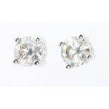 A pair of 18ct white gold brilliant cut diamond ear studs, 2.02ct