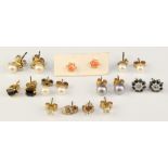 A pair of 9ct yellow gold sapphire and diamond ear studs, minor gold and other ear studs