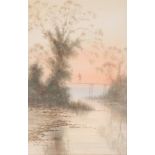 S Tousuke, watercolour, a Japanese harbour view with moored boats, T. Masamitse watercolour, signed,