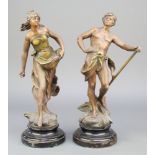 A pair of spelter figures depicting The Harvest 14 1/2"h