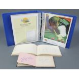 An autograph album containing various autographs including Virginia Wade, Lester Piggott, Jeff