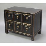 A Chinese black lacquered chest of 6 short drawers 20"h x 25"w x 14"d