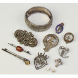 A silver chased bangle, minor silver and other jewellery