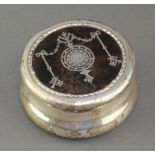 An Edwardian silver and tortoiseshell pique trinket box, London 1905 3 1/4"