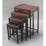 A nest of 4 Chinese rectangular hardwood interfitting coffee tables with pierced aprons, 28"h x 19"w
