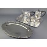 An Art Deco 4 piece silver plated tea and coffee set, 2 plated trays