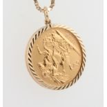 A 1976 sovereign in a 9ct yellow gold mount with chain, 6 grams