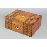 A Victorian inlaid mahogany trinket box with hinged lid 5"h x 10 1/2"w x 8"d There is a slight