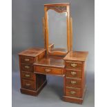 A Victorian walnut pedestal dressing table with mirror over, fitted 1 long and 8 short drawers 58"