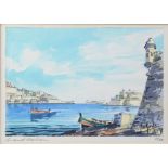 Galea, watercolours, signed, coastal studies Malta, 4" x 5 1/2"