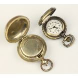 A silver plated sovereign case and a ditto fob watch