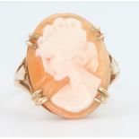 A 9ct yellow gold cameo portrait ring size Q 1/2