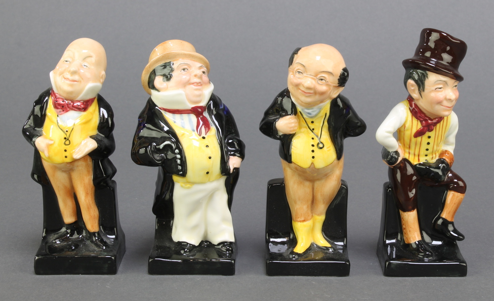 4 Royal Doulton Dickens figures - Micawber 4", Pickwick 4", Captain Cuttle 4" and Sam Weller 4 1/2"