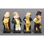 4 Royal Doulton Dickens figures - Micawber 4", Pickwick 4", Captain Cuttle 4" and Sam Weller 4 1/2"