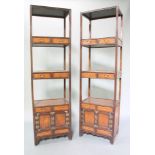 A pair of Chinese hardwood what-nots fitted 4 short drawers above double cupboard 74 1/2"h x 21 1/