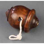 A Victorian turned walnut string box in the form of an acorn 2 1/2"