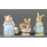 3 Beswick Beatrix Potter figures - Aunt Betty Toes 2276 3 3/4", Appley Dapply 2333 3 3/4" and Mrs