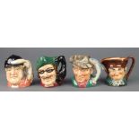 4 Royal Doulton character jugs - Gone Away D6538 4", Old Charlie A mark 4", Dick Turpin D6635 4" and