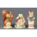 3 Beswick Beatrix Potter figures - Mr Jeremy Fisher (spotted legs) 1157 3", Squirrel Nutkin 1102 3