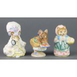 3 Beswick Beatrix Potter figures - Appley Dapply 2333 3 1/4", Lady Mouse from Tailor of Gloucester