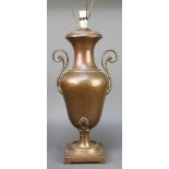 A Regency copper twin handled tea urn raised on a square base converted to a table lamp 20 1/2"h The