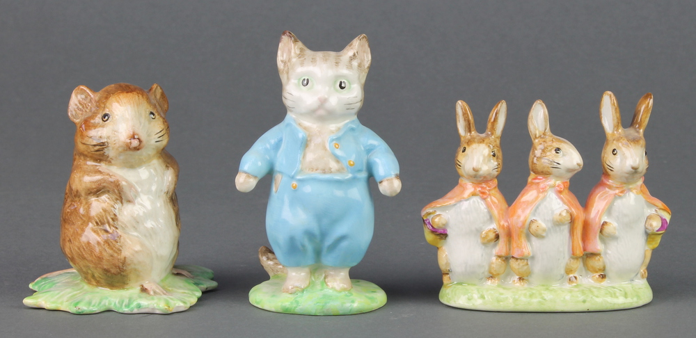 3 Beswick Beatrix Potter figures - Timmy Willie from Johnny Townmouse 1109 2 1/2", Tom Kitten (light