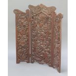 A Victorian carved mahogany 3 fold fire screen carved birds with outstretched wings 32"h x 29"