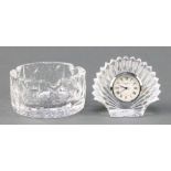 A Waterford crystal quartz timepiece 3", a ditto ashtray 3 1/2" Both items are chipped