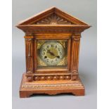 A Victorian striking bracket clock with square gilt dial and silvered chapter ring contained in a