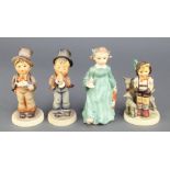4 Hummel figures - girl with chamber stick 17 5 1/4", boy with song sheet 737 5 1/4", boy with flute