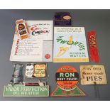 Various shop display signs "Try Our Home Made Pies", Enerjoids Tonic tablets, Haworths Mineral