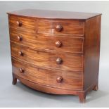 A 19th Century mahogany bow front chest of 2 short and 3 long graduated drawers with tore handles