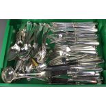 A quantity of silver plated rat tail cutlery etc
