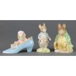 3 Beswick Beatrix Potter figures - Johnny Town Mouse 1276 3 1/2", The Old Woman Who Lived in a