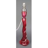 A Studio cranberry glass spiral table lamp 16"