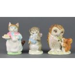 3 Beswick Beatrix Potter figures - Miss Moppett 1275 3", Old Mr Brown 1796 3 1/4" and Ribby 1199 3