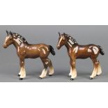 2 Beswick figures - Shire horse, small, brown gloss 1053 4"