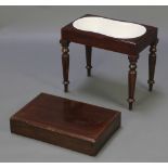 A rectangular Victorian mahogany bidet, complete with shaped china liner, raised on turned