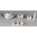 A silver plated 3 piece tea set and minor silver plated items