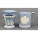 A Wedgwood blue jasper commemorative mug - Tate Gallery Christmas 1985 4 1/2" together with a