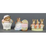 3 Beswick Beatrix Potter figures - Flopsy Mopsy and Cottontail 1274 style 1 2 1/2", Hunca Munca 1198