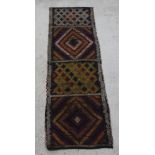 A yellow, brown and blue ground Suzni Kilim runner 82 1/2" x 29"