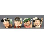 4 Royal Doulton character jugs - Aramis D6454 4", Smuggler D6619 4", The Sleuth D6635 4" and Long