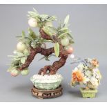 A jade model in the form of a fruit tree 13" and 1 other jade model tree 7"