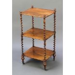 A William IV rectangular rosewood 3 tier what-not with spiral supports, 30"h x 15"w x 12" 1/2d There